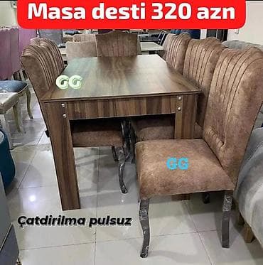 parda tul: Qonaq otağı üçün, Yeni, Dördbucaq masa, 6 stul — 1