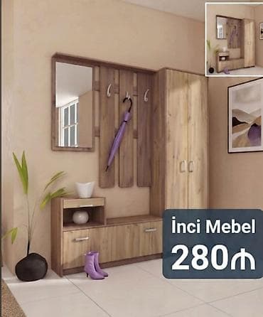 Yeni, 1 qapı, Güzgülü, Qəhvəyi, Açılan, Künc dolab