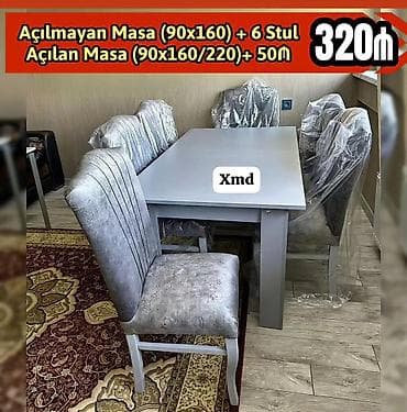 stul desti: Qonaq otağı üçün, Açılmayan, Dördbucaq masa, 6 stul — 1