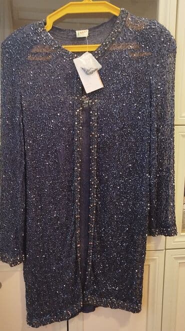 Qadınlar üçün şəbəkəli, muncuq və qaş işləməli uzun kimono/üst geyimi