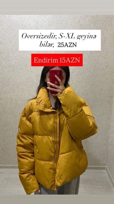 Oversize qadın qış gödəkçəsi - Rəng: xardal/sarı - Kəsim: oversize