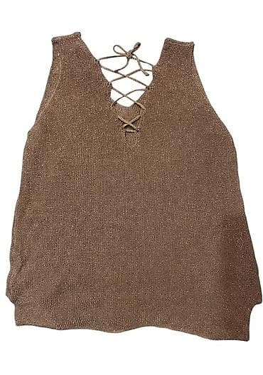 женские кофты со шнуровкой: Qadınlar üçün trikotaj top - Model: qolsuz, V-yaxa ön hissə - Arxa — 2