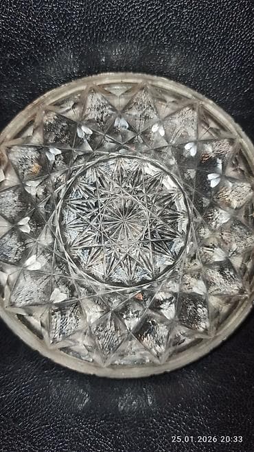 samdamlar: Şüşə kəsmə naxışlı nimçə/altlıq - Material: qalın, şəffaf şüşə - — 3