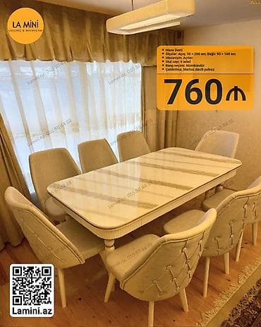 acilib yigilan stollar: Qonaq otağı üçün, Açılan, Dördbucaq masa, 6 stul — 1