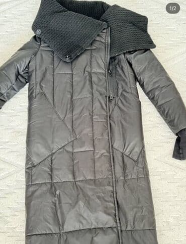 Qadın uzun qış palto/kaban - Rəng: qara - Model: uzun, düzbucaqvari