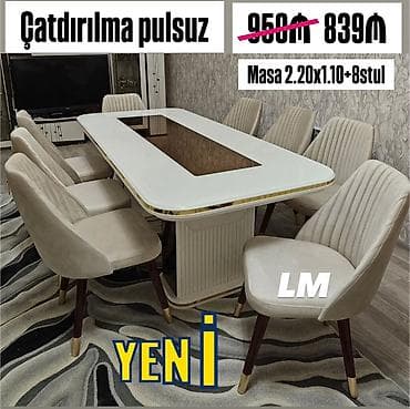 Qonaq otağı üçün, Açılmayan, Dördbucaq masa, 8 stul
