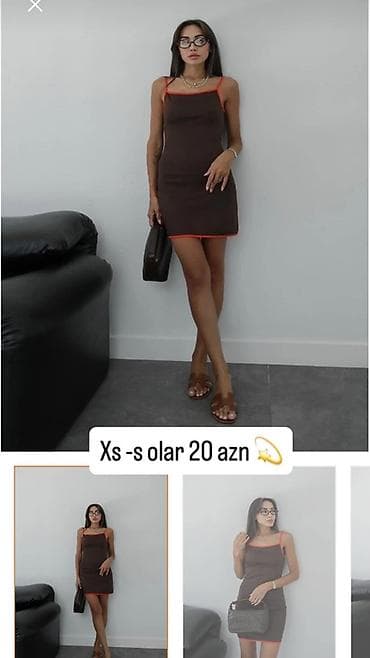 Qəhvəyi mini don - Model: bədənə oturan, düz kəsim mini don - Rəng — 1