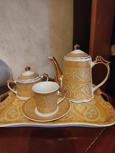 lipid cay: Çay dəsti, rəng - Qızılı, Farfor, 6 nəfərlik, Yaponiya — 1