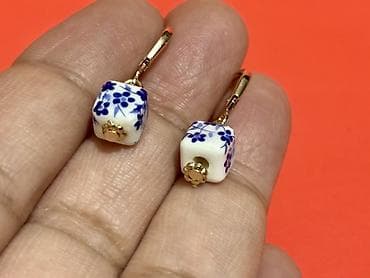 Сумки: Məhsul: Seramik muncuqlu sırğalar - Dizayn: Ağ fon üzərində kobalt — 9