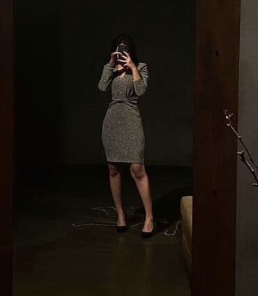 Qadın şalvarları: Zərif qlitterli kokteyl/axşam donu - Rəng: metalik boz, incə — 1