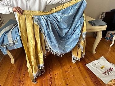 tullər: Pərdə dəsti – klassik dekorlu - Material: parlaq atlas tipli parça - — 5