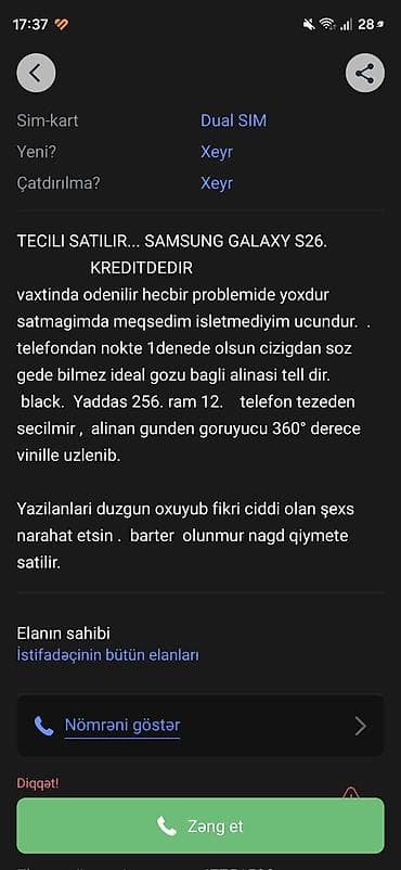 samsung galaxy ikinci el: Samsung Galaxy S26, rəng - Qara — 2