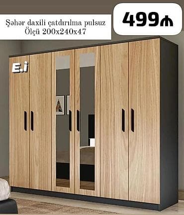 es guzguleri: Geniş həcmli 6 qapılı paltar dolabı - Ölçü: 200 x 240 x 47 sm - Ön — 1