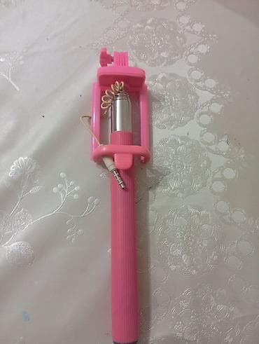 Özçəkmə çubuğu (selfie stick) – simli, mexaniki düyməli, çəhrayı rəng — 4