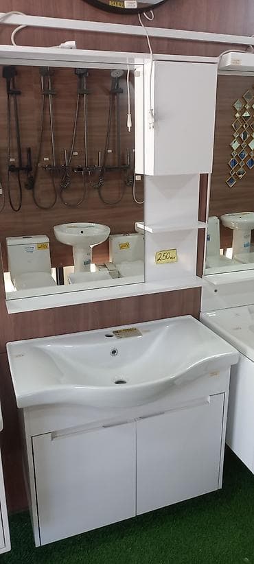 kunc divan iwlenmiw: Hamam üçün güzgülü dolab və lavabo dəsti - Ağ rəngdə modern dizayn - — 1