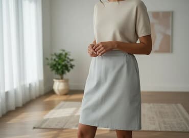 ağ qadın ətəkləri: Açıq bej rəngdə klassik qələm ətək. Xüsusiyyətlər: - Dizayn: Ön — 1