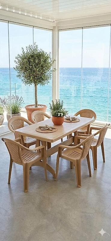 lokbatanda satilan heyet evleri: Новый, Прямоугольный стол, 6 стульев, Раскладной, Со стульями, Пластик — 6