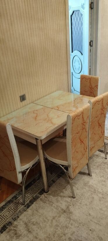 qabaq ustol: Mətbəx üçün, Yeni, Açılan, Dördbucaq masa, 4 stul — 2