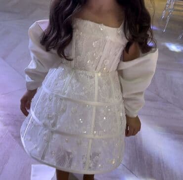 ağ kedlər: Uşaq üçün zərif ağ ziyafət/libas - Model: qısa ətəkli, korset üstlü — 6