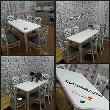 Для кухни, Новый, Нераскладной, Прямоугольный стол, 4 стула