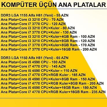 h310: Kompüter üçün Ana Platalar ⭐DDR3 LGA 1155 Alfa H61 (Yeni) - 55 AZN — 2