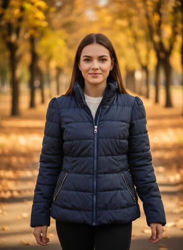 qadin ucun jaketler: Qadınlar üçün yüngül şişmə qışlıq/kəpəzlik gödəkçə - Rəng: tünd mavi — 1