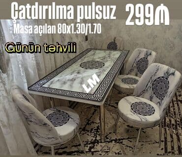 yumru stol: Mətbəx üçün, Yeni, Açılan, Dördbucaq masa, 4 stul — 1