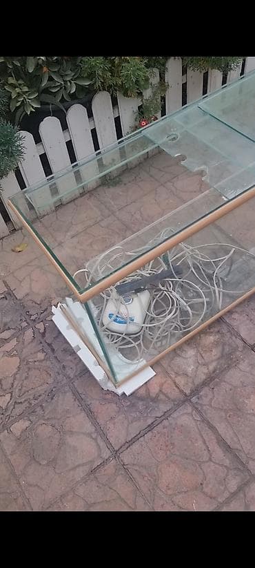 Şüşə akvarium komplekti - Material: qalın şüşə panellər, kənarlarda