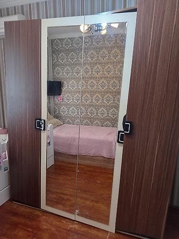 4 qapılı, Güzgülü, Qəhvəyi, Taxta, Kupe, Düz dolab
