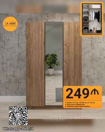 asılqan dolab: Açılan, 3 qapılı Düz dolab, Qarderob, paltar dolabı — 1