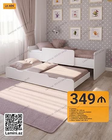 Uşaq/tonyuk otağı üçün ikiqat çarpayı (çekmeli) - Ölçü: 90 × 200 sm - — 1