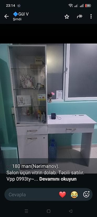 ✔️180 man(Nərimanov). Salon üçün vitrin dolab. Təcili satılır. Vpp