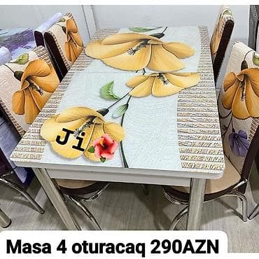 Mətbəx üçün, Açılmayan, Dördbucaq masa, 4 stul