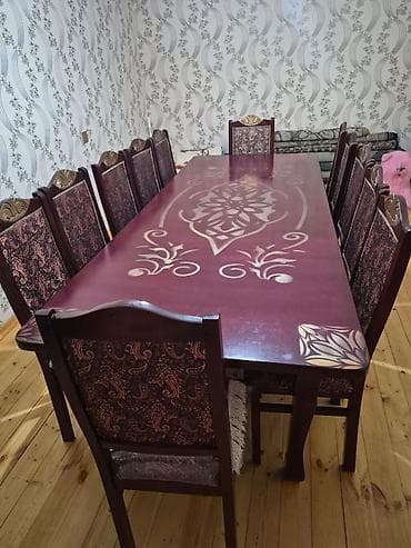 Qonaq otağı üçün, Yeni, Açılmayan, Dördbucaq masa, 12 stul