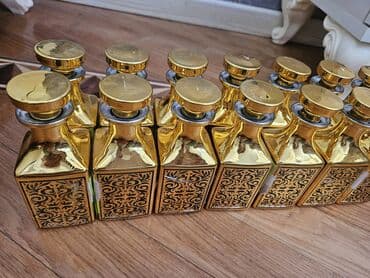 декор дерево: Qızılı dekorativ şüşə flakonlar – zərif naxışlı, kvadrat formalı - — 4