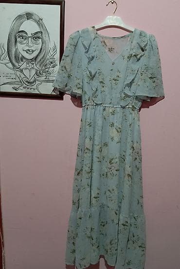 lush cherry perfume: Qadınlar üçün floral midi/uzun don - Rəng: Açıq yaşıl/mentol — 2