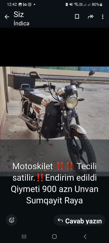 ucuz maşınlar: Motosiklet – endirimli - Qiymət: 900 AZN - Ünvan: Sumqayıt, Rəya — 1