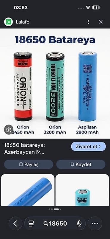 nlt plus electronics: 18650 Li-ion batareyalar Aliriq minumum 300 Eded olmalidir — 1