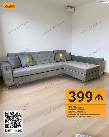 kreditle kunc divanlar: Məhsul: Künc Divan (Kod: 4074) • Ölçülər: 260 × 160 sm • Mexanizm — 1