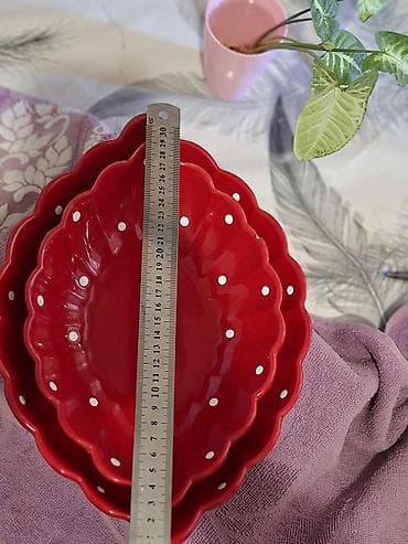 Qırmızı keramik salat/qəlyanaltı qabları – 2 ədəd dəst - Material — 3