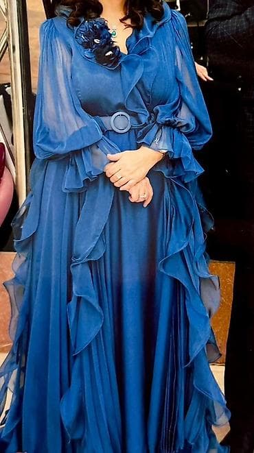 Şık gecə libası – mavi şifon - Rəng: dərin mavi - Material: yüngül — 1