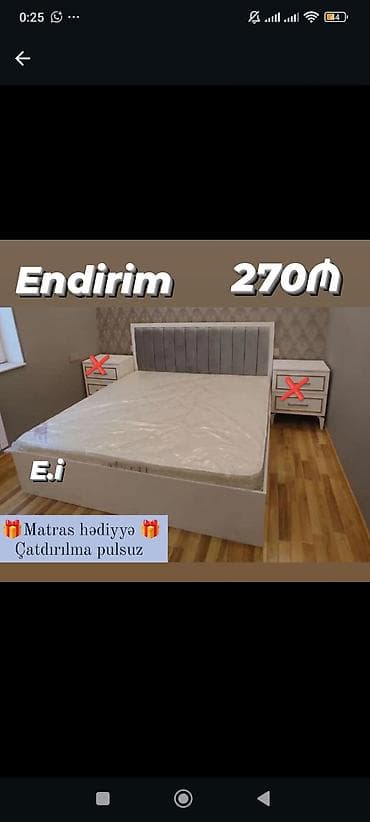 intex matras: Mebel: Yumşaq başlıqlı iki nəfərlik çarpayı - Rəng: Ağ gövdə, boz — 1