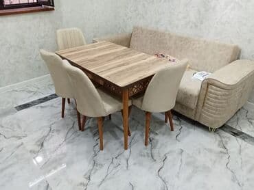 ucuz yazı masası: Qonaq otağı üçün, Yeni, Açılan, Dördbucaq masa, 4 stul — 12