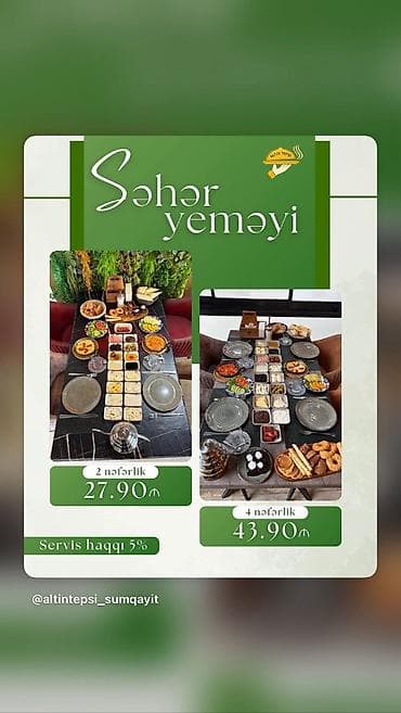 protez saçlar: Səhər yeməyi – Altın Tepsi Sumqayıt • 2 nəfərlik set: 27.90 ₼ • 4 — 1