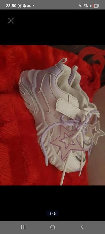 krossovka: Uşaq idman ayaqqabısı - Rəng: ağ, bənövşəyi detal və bağlarla - — 2