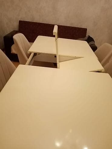 madeyra masa: Qonaq otağı üçün, İşlənmiş, Açılan, Dördbucaq masa, 6 stul — 4