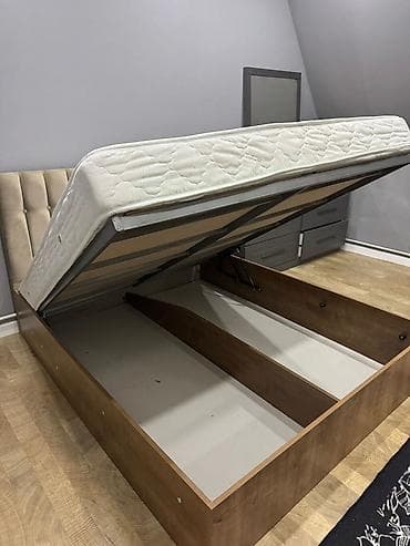 ucuz mebeller: İkinəfərlik çarpayı, Bazalı, Matras ilə, Siyirməli — 4