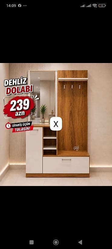 Dehliz dolabı – 239 AZN - Müasir dizayn: ağ və ağac teksturalı — 1