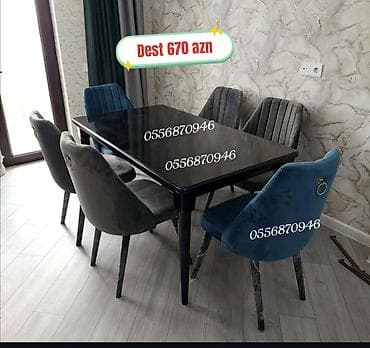 Qonaq otağı üçün, Yeni, Açılmayan, Dördbucaq masa, 6 stul