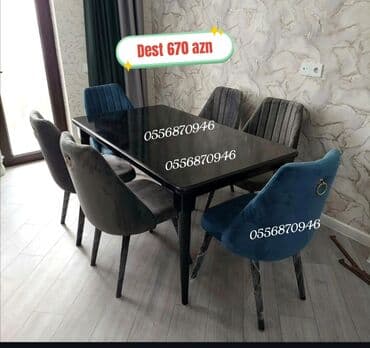 masaüstü çıraq: Qonaq otağı üçün, Yeni, Açılmayan, Dördbucaq masa, 6 stul — 1